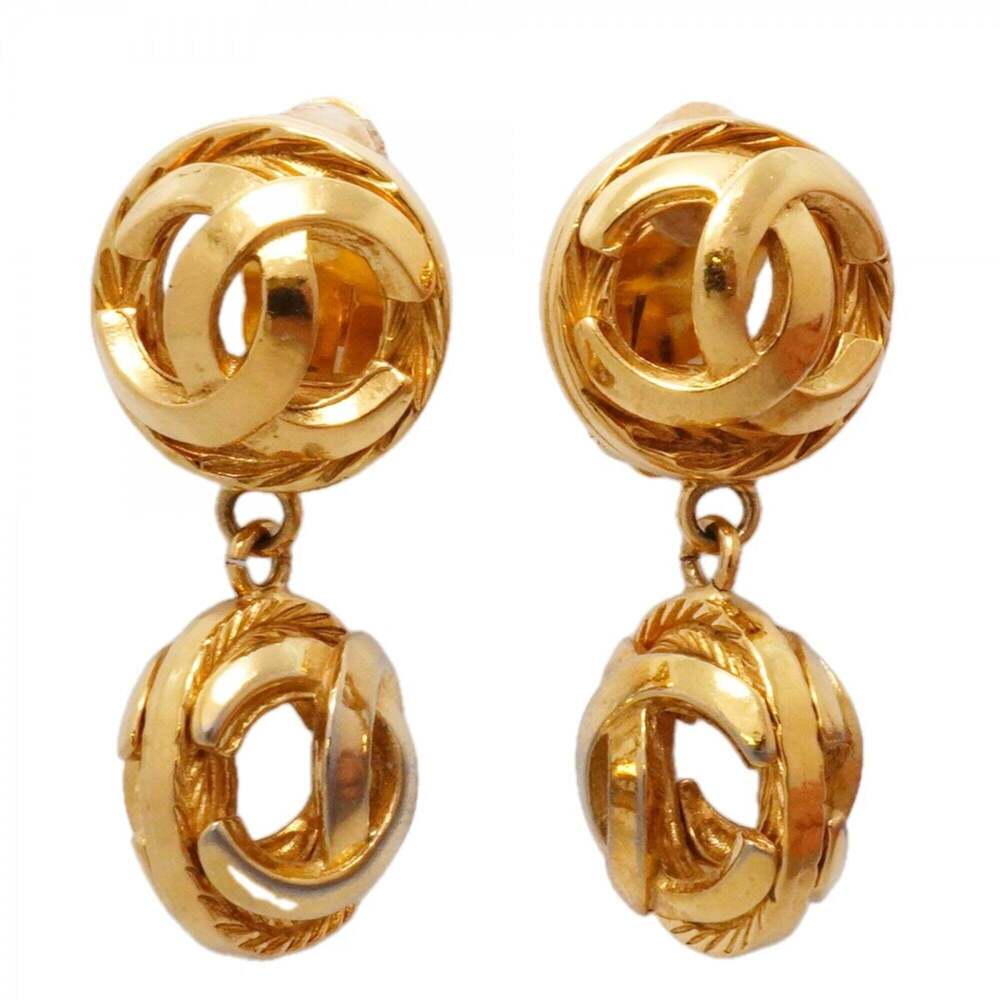CHANEL Gold Double CC Dangle Earrings